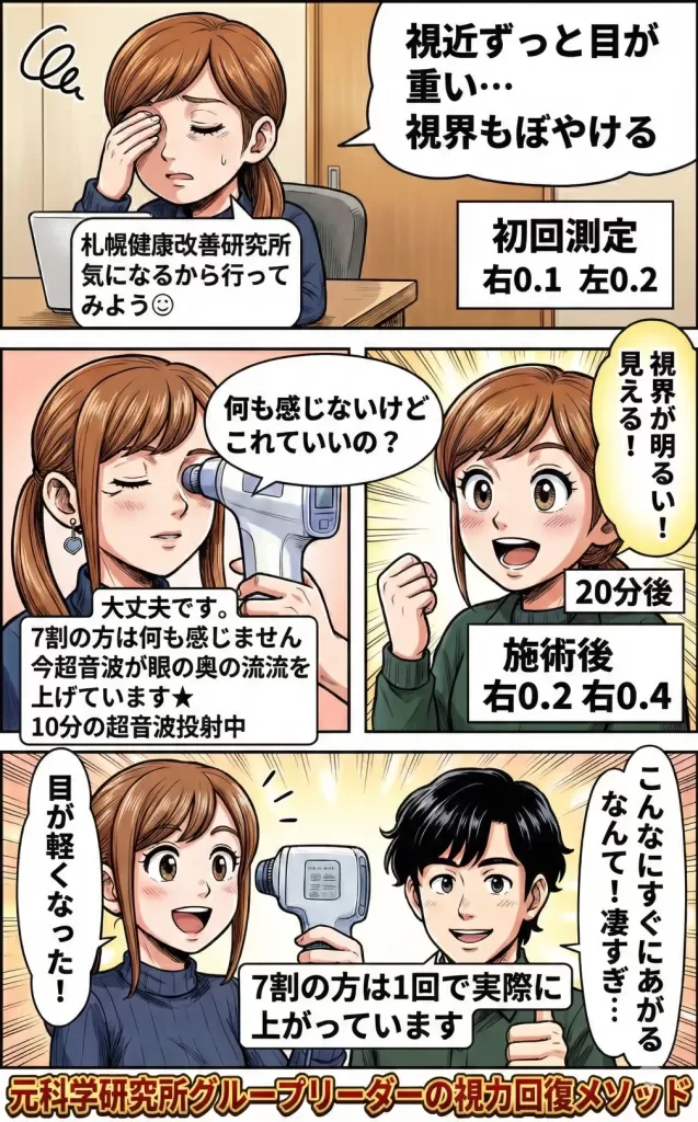 0.1/0.2が0.2/0.4へ視力回復。近視を改善。