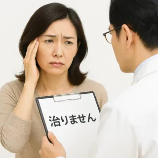 レーシック手術の副作用に悩む女性。回復できない旨を宣告する眼科医